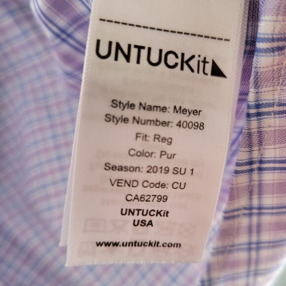 UNTUCKit Purple Blue Plaid Dress Shirt Men’s Large L Stretch Meyer 40098 - Picture 5 of 8
